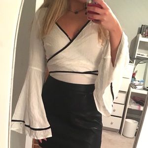Lulus Black & White Tie Front Wrap Top